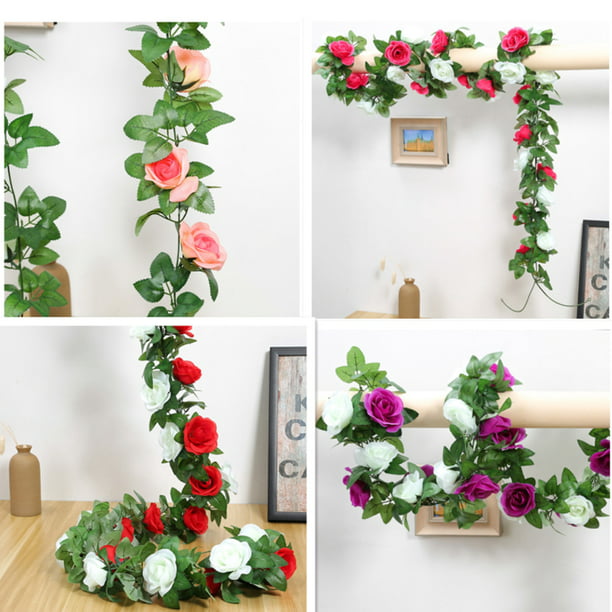 Amosfun 2pcs Artificial Rose Vine Flowers with Green Leaves Cloth Faux Flower Garland Fake Rose Vine Flower Arrangement Supplies for Birthday Wedding Party Decoration 